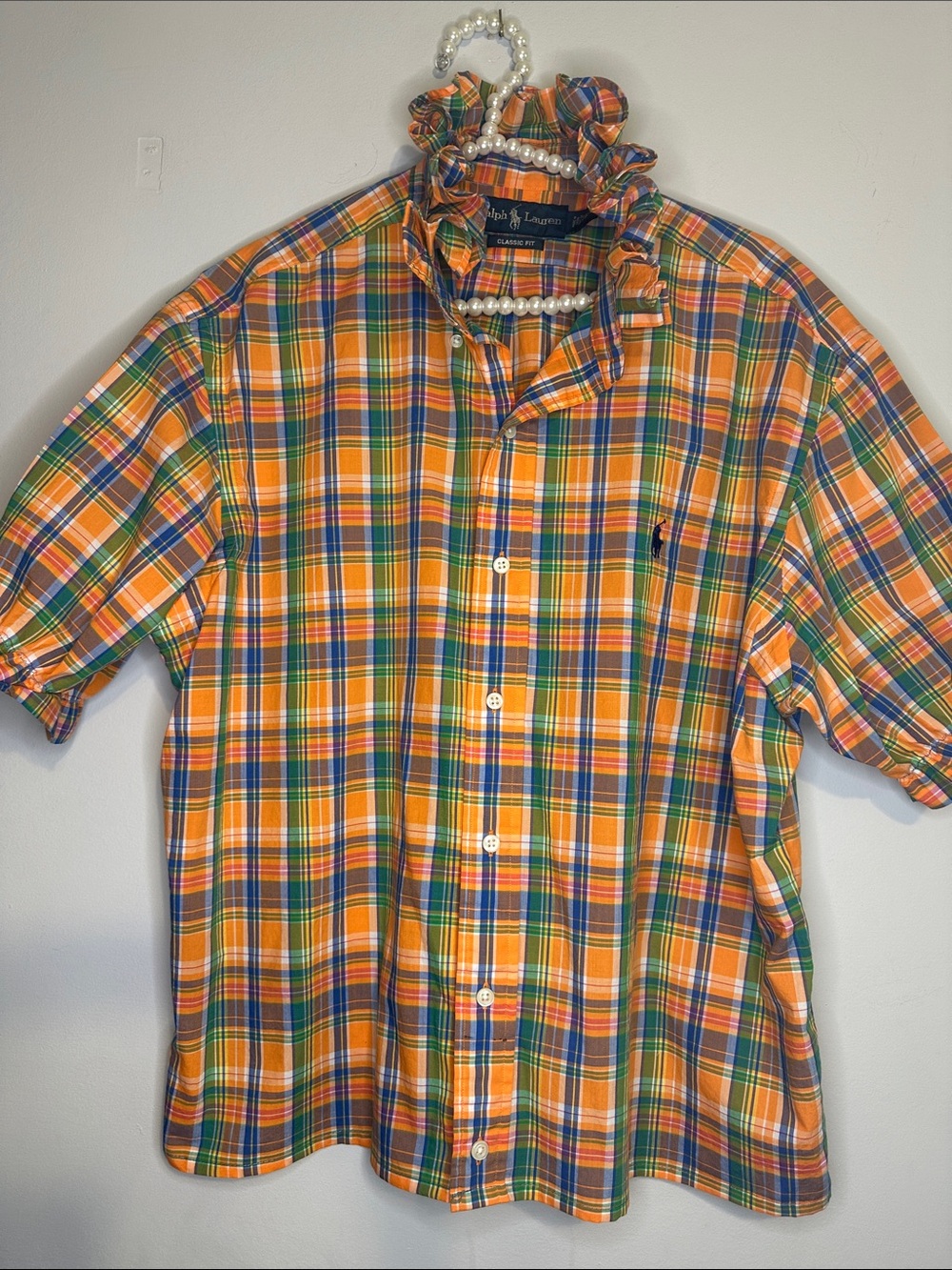 Polo by Ralph Lauren Orange Plaid Short-Sleeve Ruffled collar Shirt
